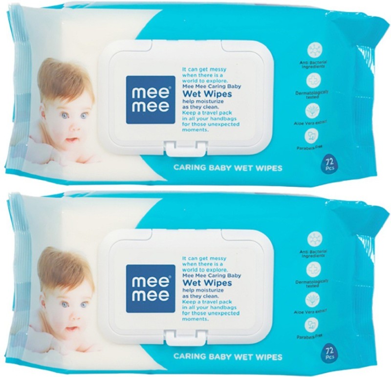 MeeMee Caring Baby Wet Wipes with Aloe Vera, 72 Pieces (Pack of 2)(2 Pieces)