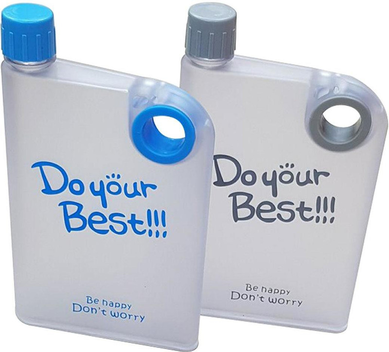 gayatri online shop 2pc Portable Notebook Water bottle 380 ml Bottle(Pack of 2, Silver, Blue)