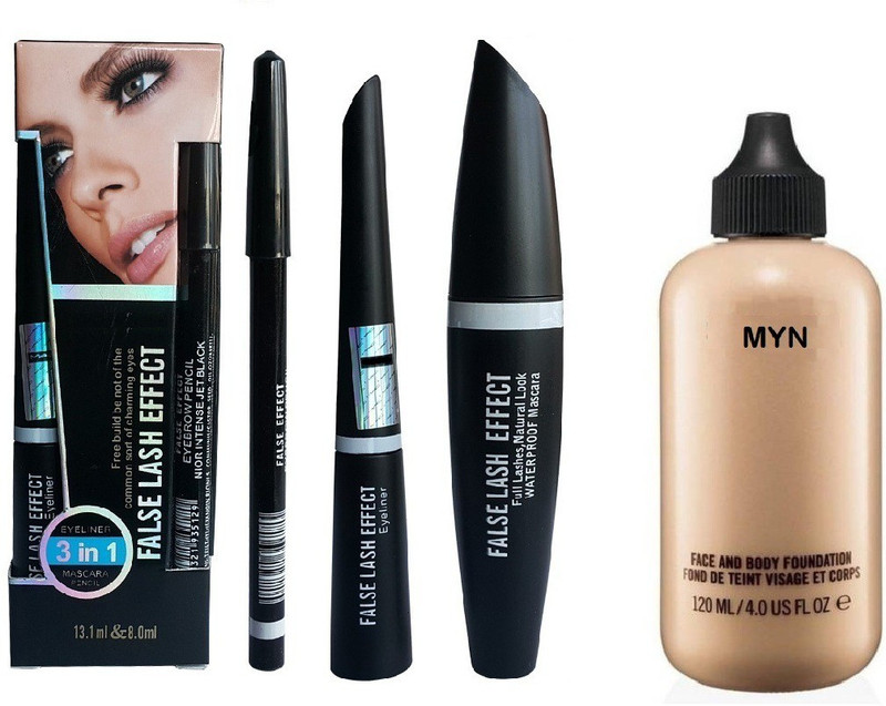 myn Eyebrow Black Pencil With Mascara & Liquid Eyeliner with face & body foundation(2 Items in the set)