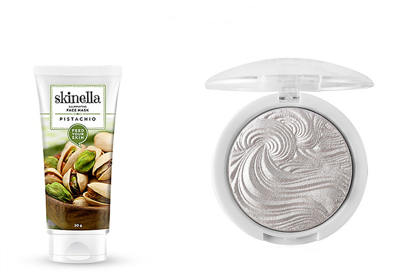 skinella PISTACHIO ILLUMINATING FACE MASK 50g and MISS ROSE SHIMMER HIGHLIGHTER SHADE 1 Highlighter (SILVER(Set of 2)