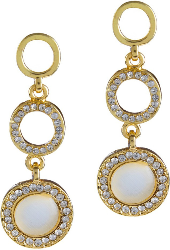steeplook Sleek Golden Swarovski Crystals Earrings With Milky Rose Gold Stone For Women And Girls - Beautiful Elegant Design Fancy Party Wear Fashion Earrings Metal Drops & Danglers, Earring Set, Drops & Danglers