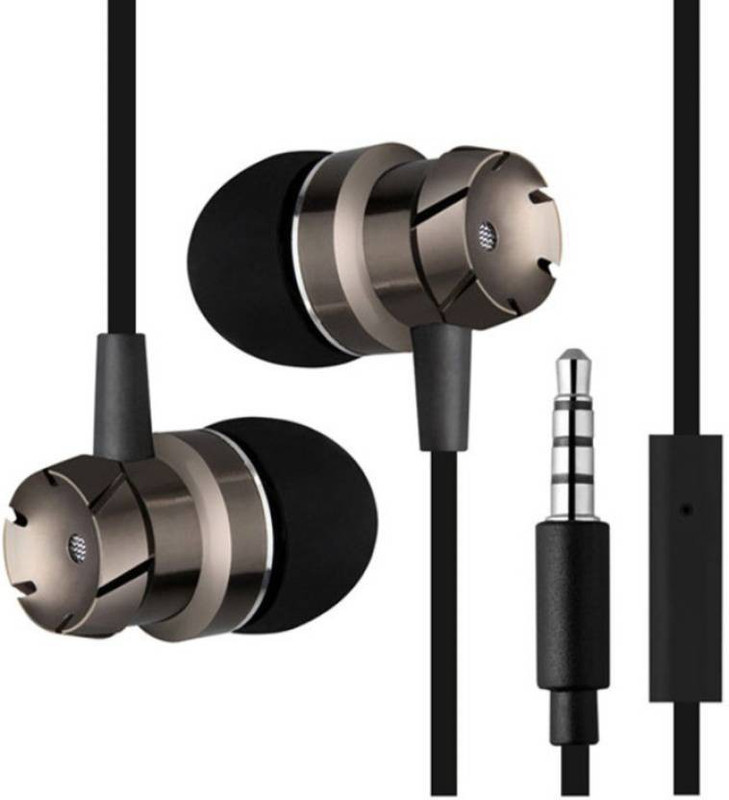media metallic Wired Headset with Mic(Black, In the Ear)