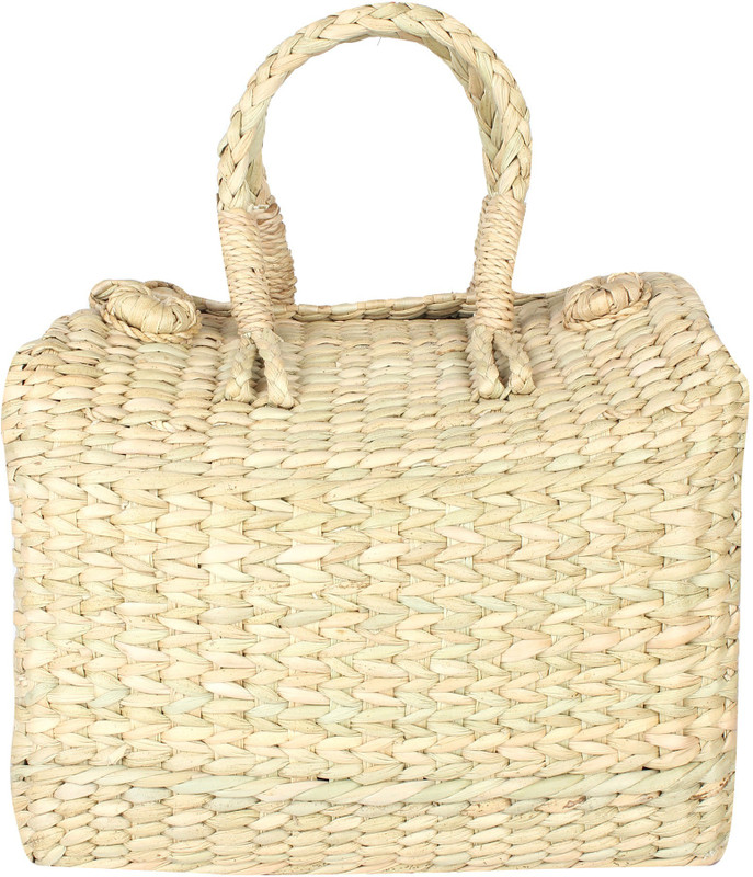 habereindia Dry grass/Natural Cane/Chic Dry Grass bag/handbag from Manipur/carry tote bag (Colour - Beige) Storage Basket(Pack of 1)