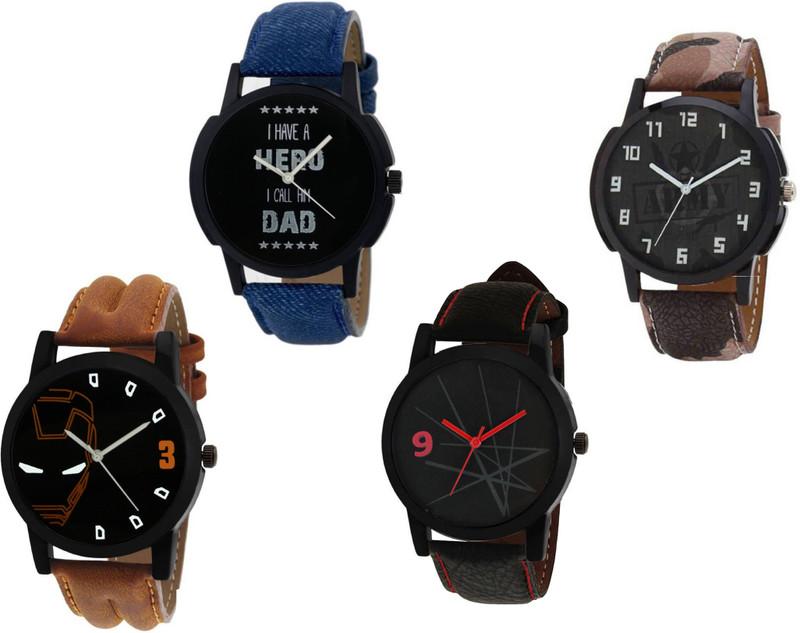 indicare leather belt boys 4 watch in one box watch combo set latest collection boys watch and men watch party and causal watch Analog Watch  - For Boys