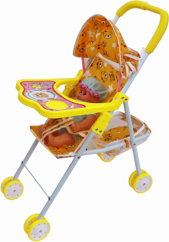 kitikittz Kid's play House Stroller With Doll & Storage For Kids Toy ( YELLOW 55Cm)(Yellow)