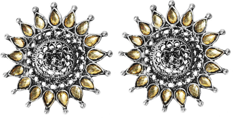 cemaya Oxidised Silver MultiStone Stud Earrings Metal Stud Earring