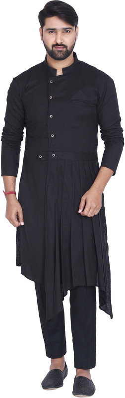 kiez fashion Men Solid Asymmetric Kurta(Black)