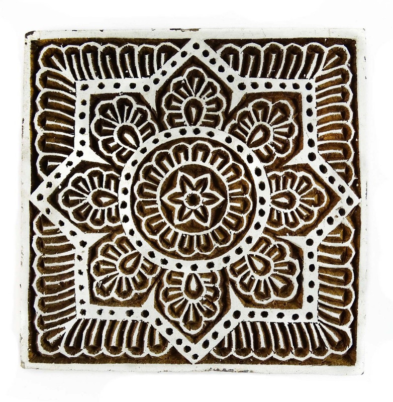 fancy handicraft 4.5 * 4.5 INCH (Approx) MUGAL Design Hand Carved Textile Printing Block,for Saree,Suit,Fabric,Paper Printing (FBS65) Printing Blocks(Pack of 1)