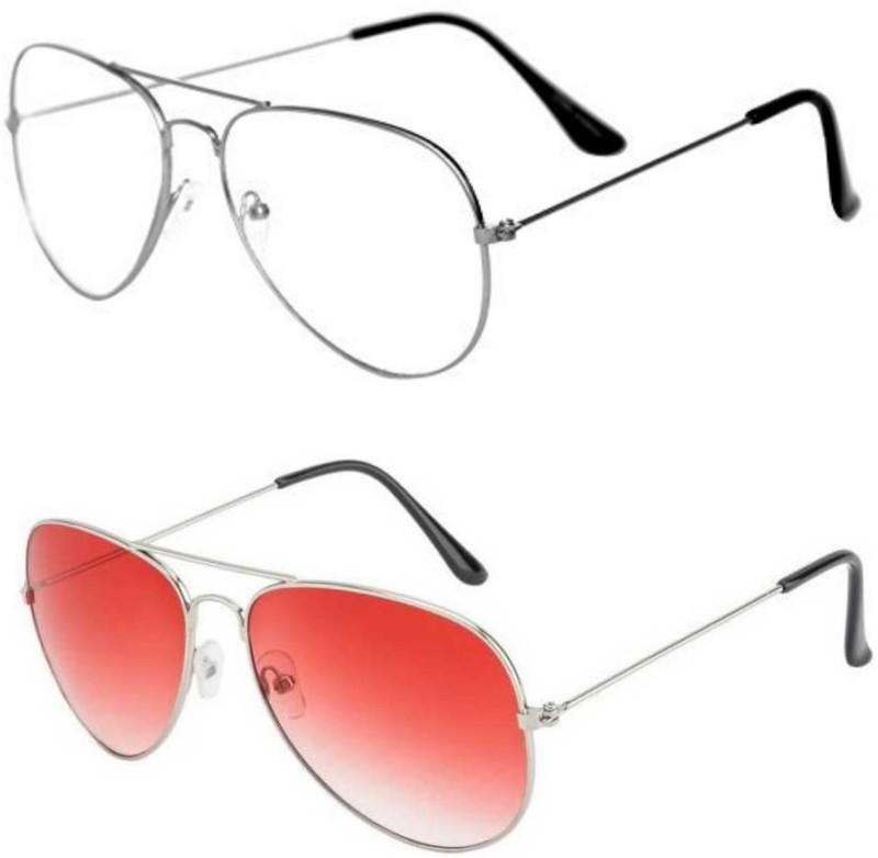 kingsunglasses Aviator Sunglasses(Clear, Red)