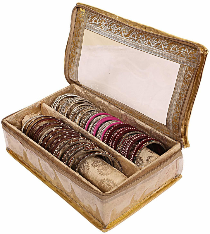 black paper Brocade 2 Rod Bangle Box, 1 Pc Golden Set of Jewellery bangle box Jewellery bangle box 2 Rod Vanity Box(Gold)