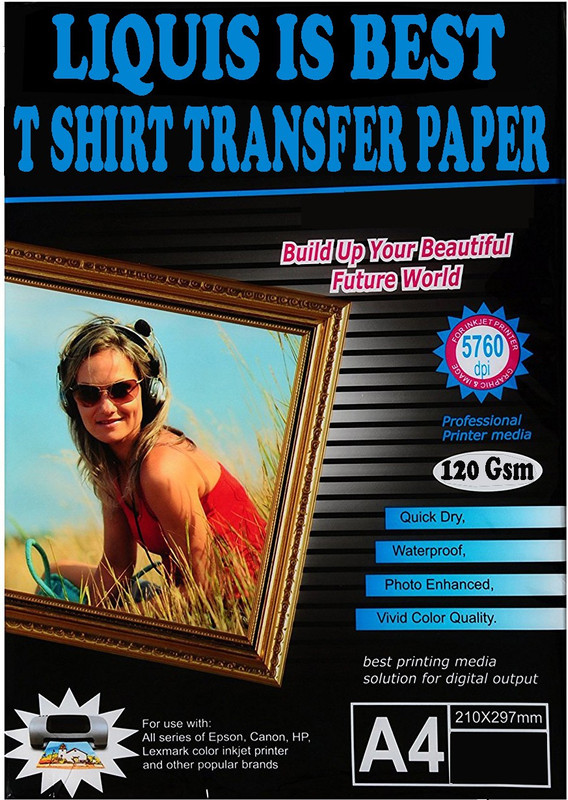 liquis T-Shirt Transfer Photo Paper Print at Home Through Home Iron only it’s Very Easy to Use 5 Sheet A4 Size for Light Color T-Shirt & Fabric Unruled A4 Transfer Paper(Set of 1, White)