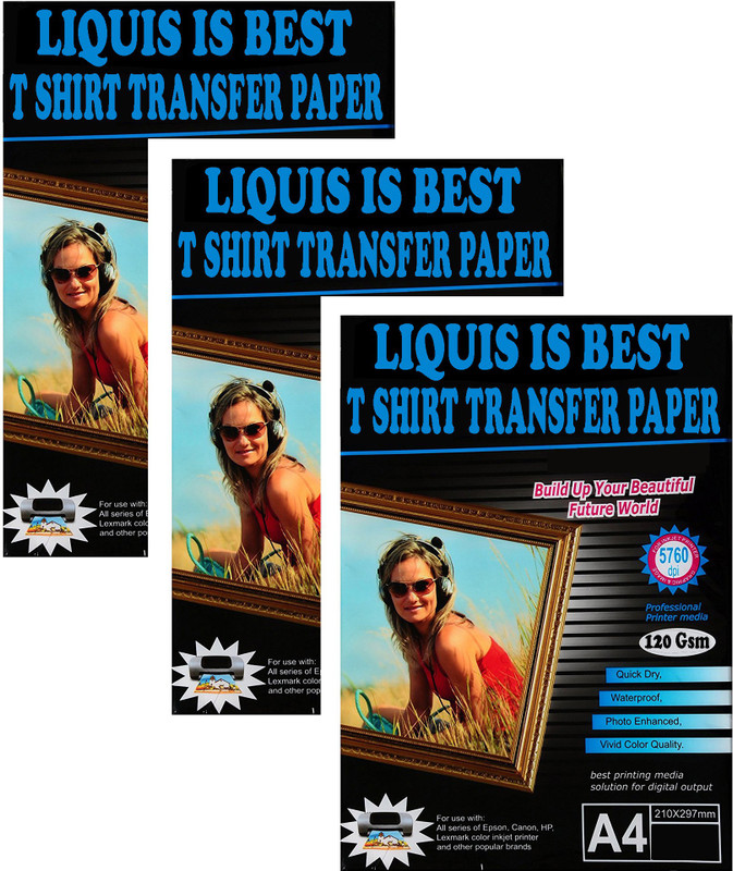 liquis T-Shirt Transfer Photo Paper Print at Home Through Home Iron only it’s Very Easy to Use 15 Sheet A4 Size for Light Color T-Shirt & Fabric Unruled A4 Transfer Paper(Set of 3, White)
