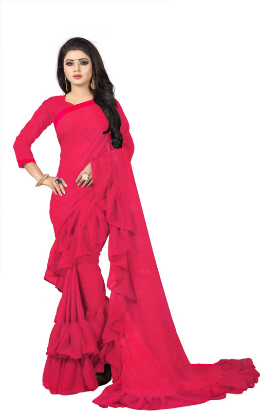 fashion day Solid Fashion Poly Georgette Saree(Pink)