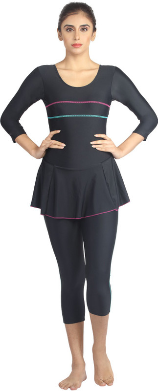 Champ Frock with 3/4th Sleeves & 3/4th Legs Solid Women Swimsuit