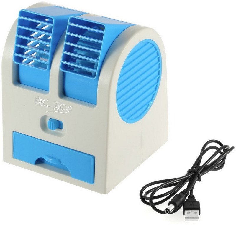 CASVO Quality Air Conditioner Cooling Fan Mini Dual Bladeless Usb Cooler Fan AND Mini Fan For Laptop/Desktop/ Powerbank & Usb led / Battery (Blue) Cooler(Blue)