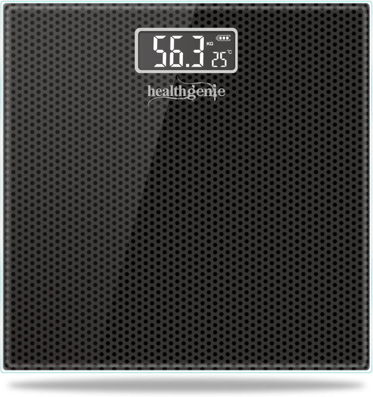 Healthgenie Rechargeable Digital Personal Scale for Human Body with Room Temperature Display Weighing Scale(Black Dotted)