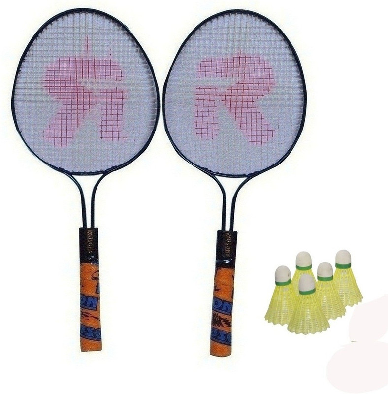 rajson New Double Rod Badminton Racket Pair For Kids Boys Girls With 5 Shuttles Badminton Kit