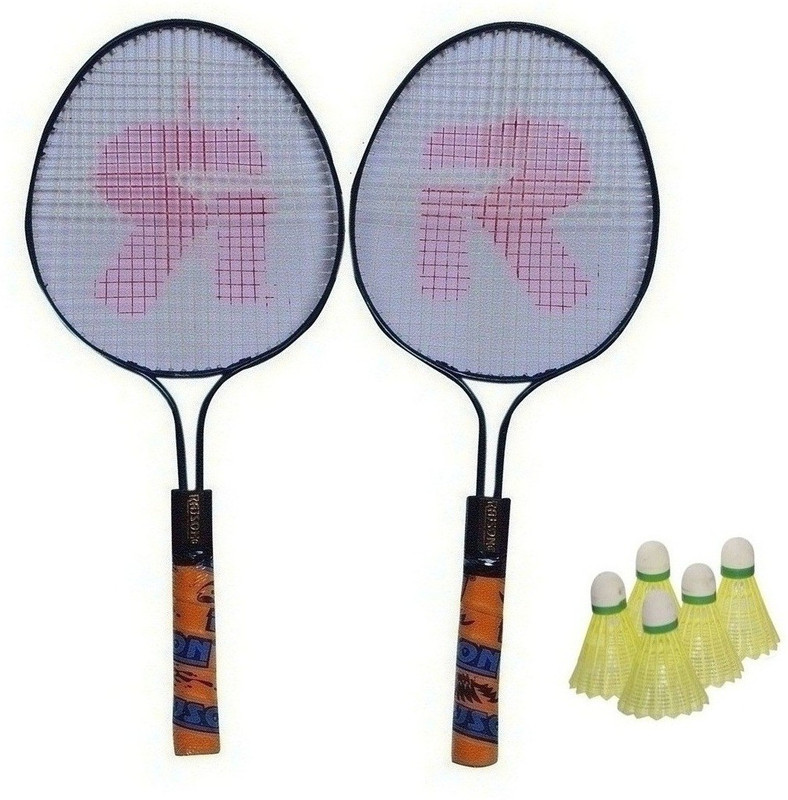 rajson Small Double Rod Light Weight Badminton Racket Pair For Kids With 5 Shuttlescock Badminton Kit