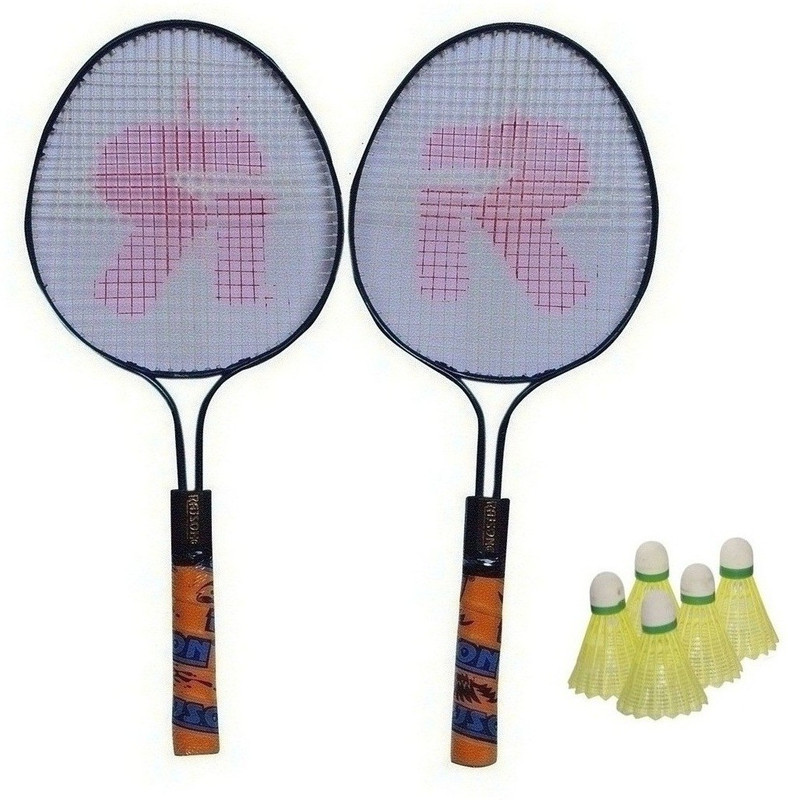 rajson Double Rod Light Weight Badminton Racket Pair For Kids With 5 Plastic Shuttles Badminton Kit