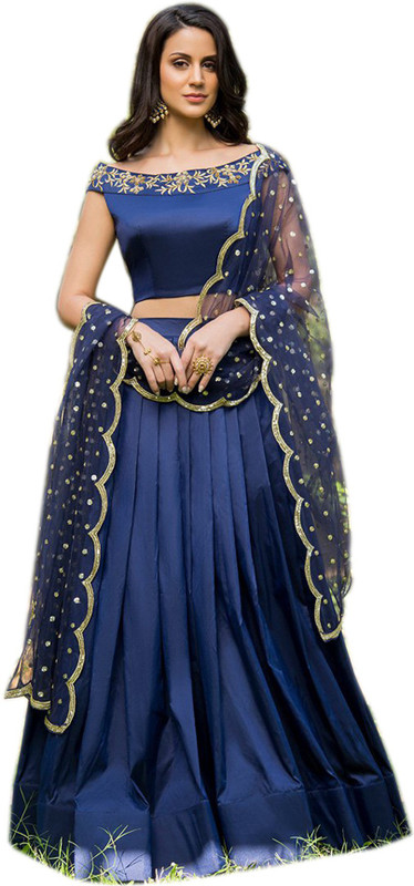 ultimateecommerce Applique Semi Stitched Lehenga, Choli and Dupatta Set(Blue)