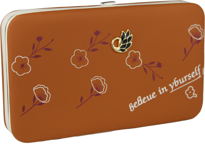 feather cruz Women Orange Canvas Card Holder(4 Card Slots)