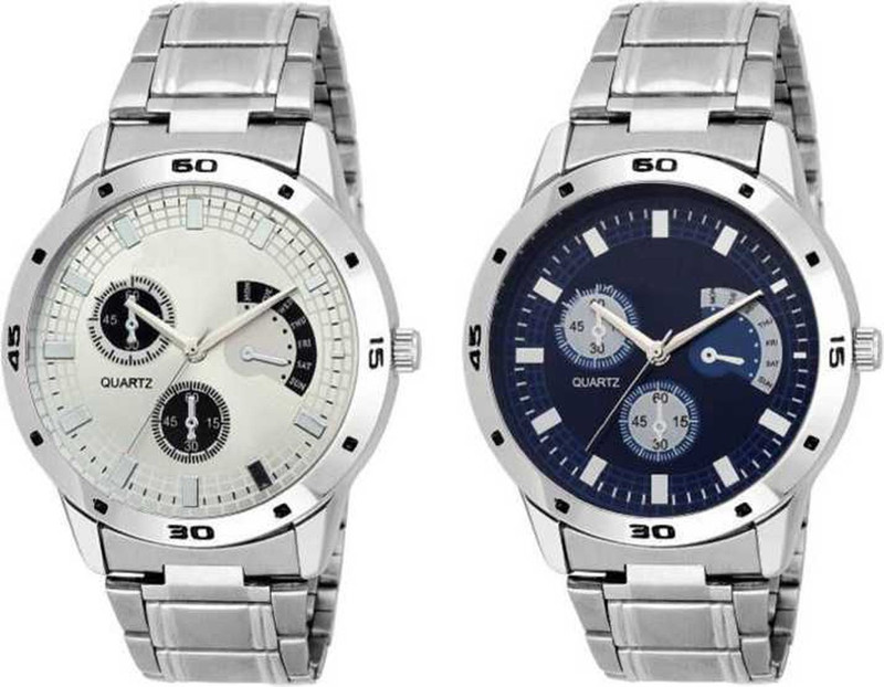 watchstar metallic blue and white dial combo of 2 watches for mens Aveo steel Analog Watch  - For Men
