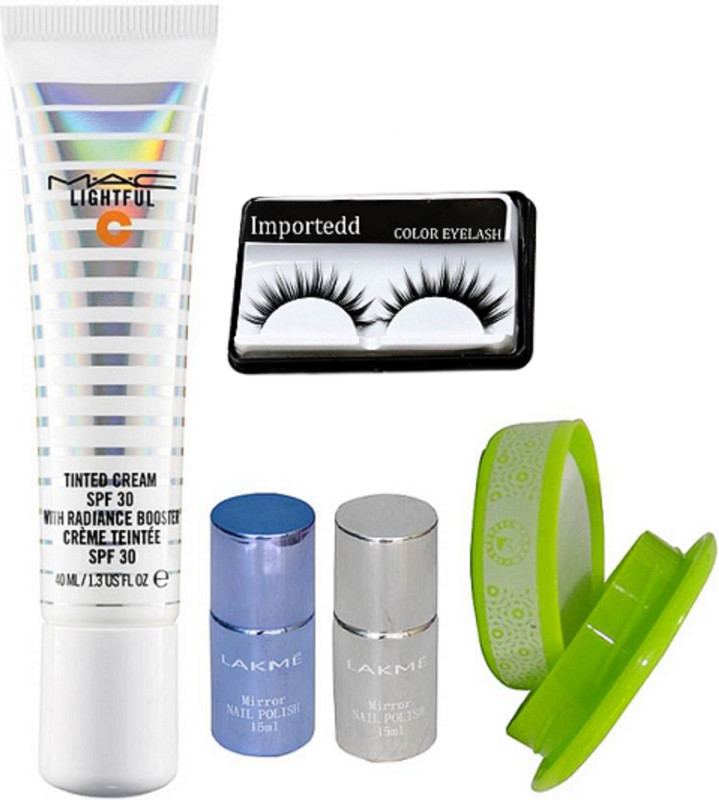 importedd Eyelashes, Tinted Cream, Mirror Nail Polish 2, Nail Polish Remover(Set of 5)