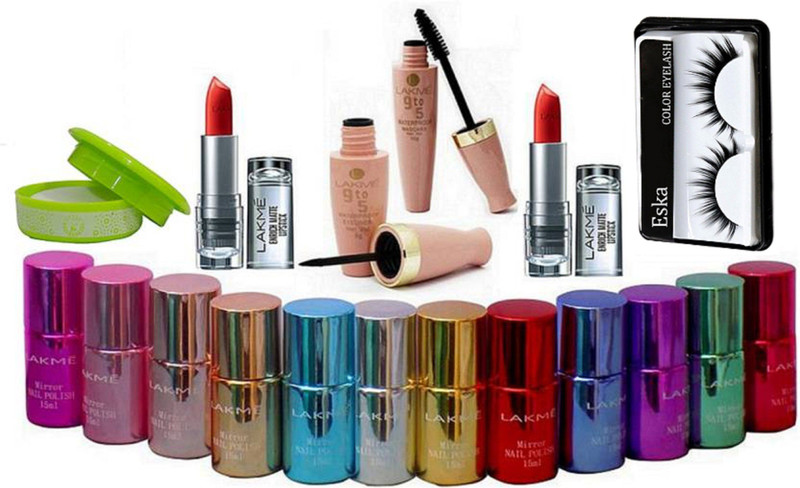 eska Eyelashes & Nail Paint (Pack Of 12) & Eyeliner+Mascara & Enrich Lipstick (pack of 2) & Nail Paint Remover(18 Items in the set)