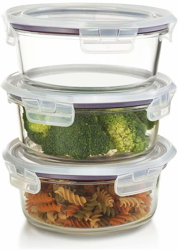 member mark round400ml3  - 400 ml Glass Fridge Container, Spice Container, Grocery Container(Pack of 3, Clear)