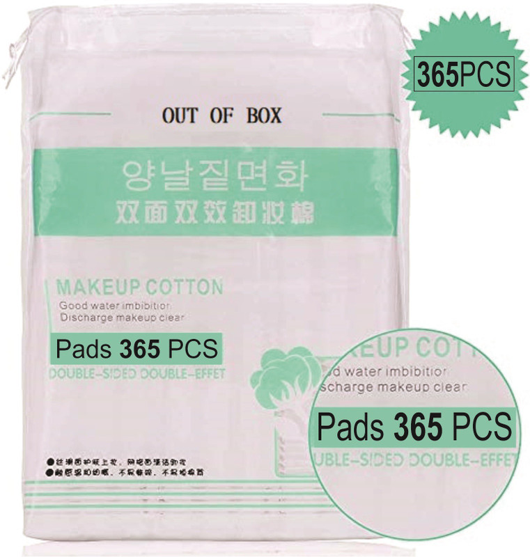 Out Of Box 100% Pure 3 Layer Cotton Makeup Remover, Nail Polish Remover Pads 365-Piece Hypoallergenic & Absorbing Cotton Pads Unbleached 60X50mm(365 Units)
