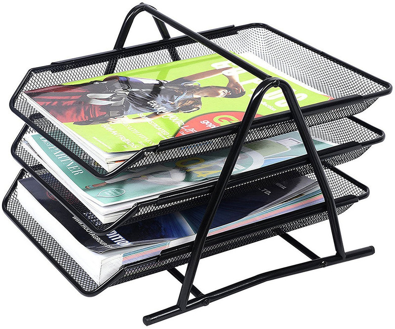goodwill tech 3 Compartments Metal 3 tier Desk Organizer for Office/Hospital(Black)