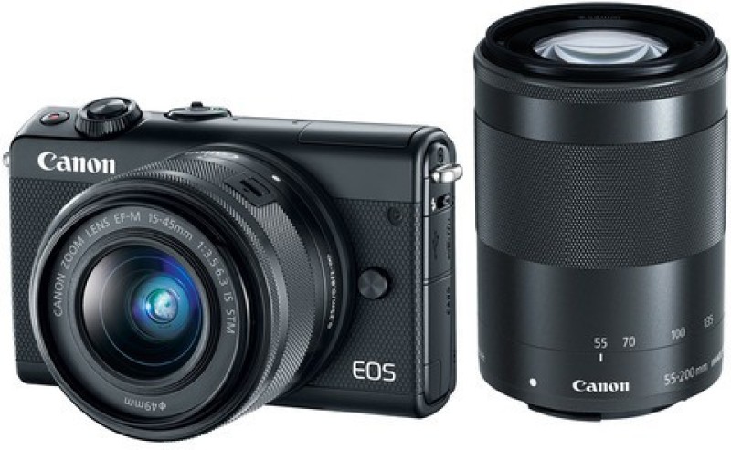 Canon M100 Mirrorless Camera EF-M15-45mm + EF-M55-200mm(Black)