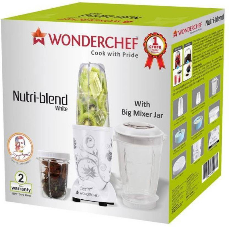 Wonderchef Nutriblend with Mixing Jar Nutriblend White 400 W with Mixing Jar 400 Juicer Mixer Grinder(White, 3 Jars)