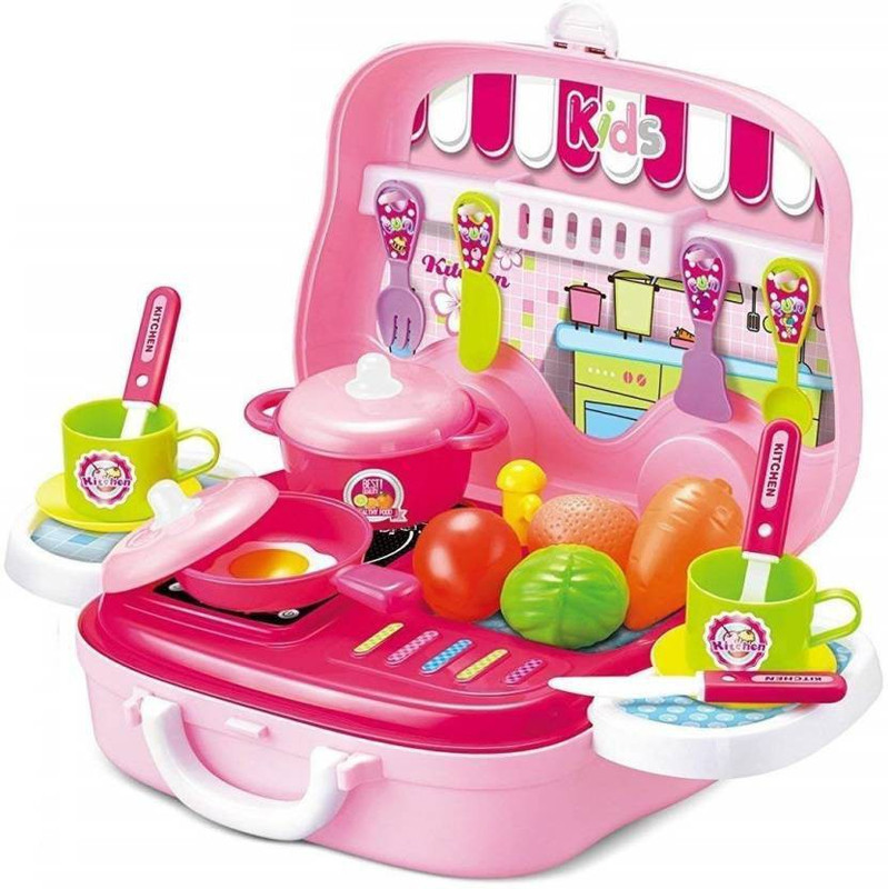 soberbio Little Chef Set Pink Kitchen Play set carry case Role play set with 26 Accessories for girls