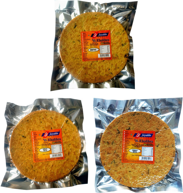 joyable Khakhra 2 x (Methi, Methi Masala, Garlic Methi) - 200 gms each(Pack of 6, 6 x 200, 1200 g)