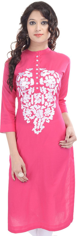 Crazora Casual Embroidered Women Kurti(Pink)