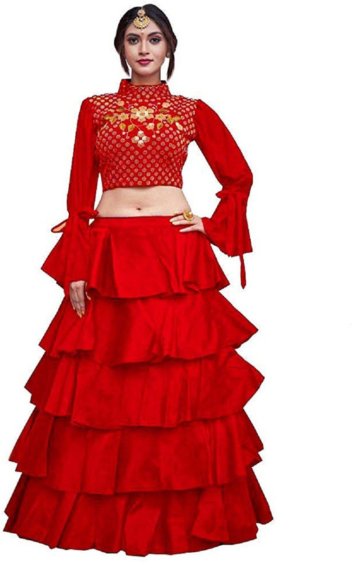 bandidhari fashion Embroidered Semi Stitched Lehenga & Crop Top(Dark Blue)