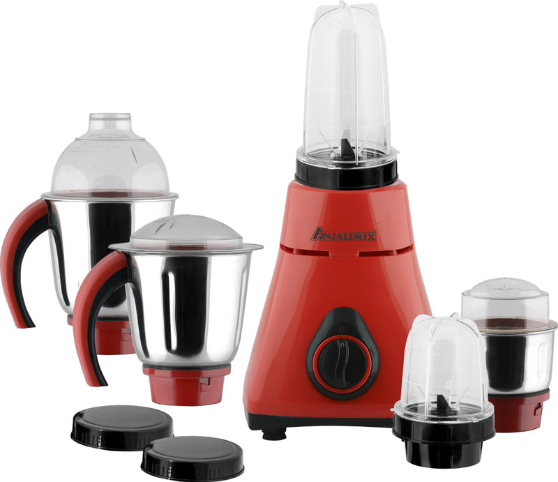 Anjalimix 5BJAMURARED1000 (Red) 1000 Watts Smoothie Maker cum Mixer Grinder with 2 Bullet Jars & 3 S.S. Jars 1000 Juicer Mixer Grinder(Red, 5 Jars)