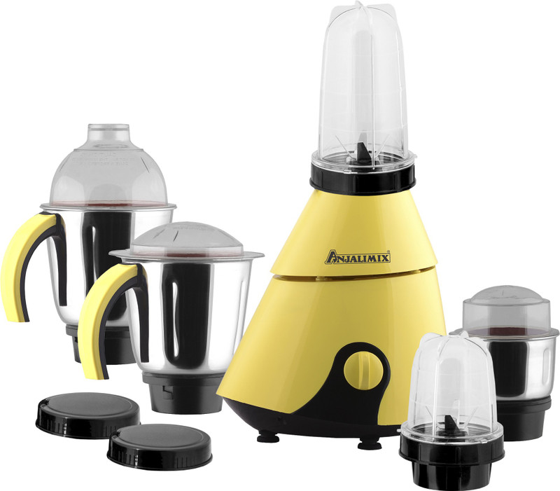Anjalimix 5BJINSTAYELLOW1000 Insta (Yellow) 1000 Watts Smoothie Maker cum Mixer Grinder with 2 Bullet Jars & 3 S.S. Jars 1000 Juicer Mixer Grinder(Yellow, 5 Jars)