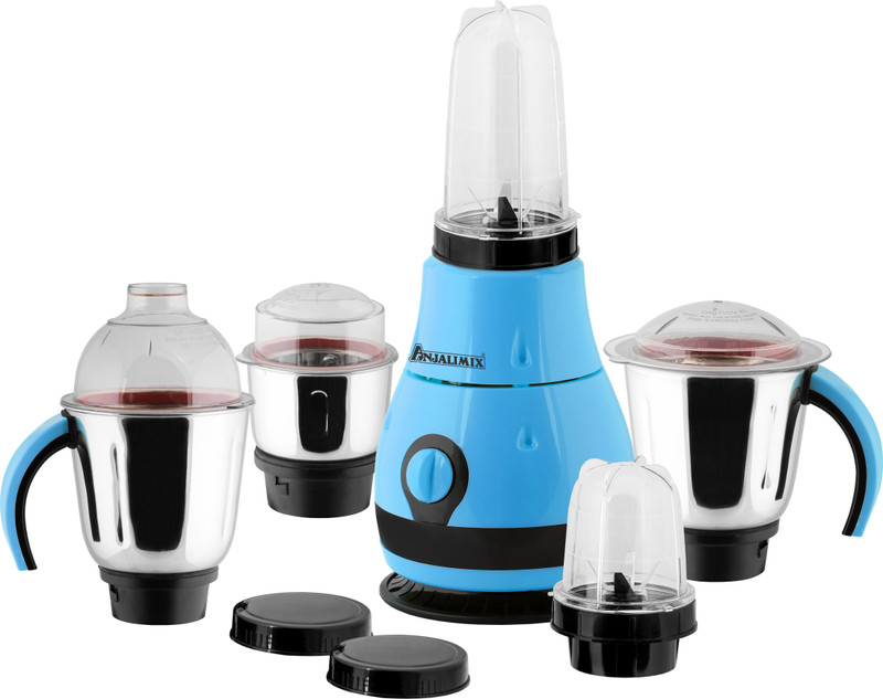 Anjalimix 5BJDGBLUE750 Designo (Blue) 750 Watts Smoothie Maker cum Mixer Grinder with 2 Bullet Jars & 3 S.S. Jars 750 Juicer Mixer Grinder(Blue, 5 Jars)