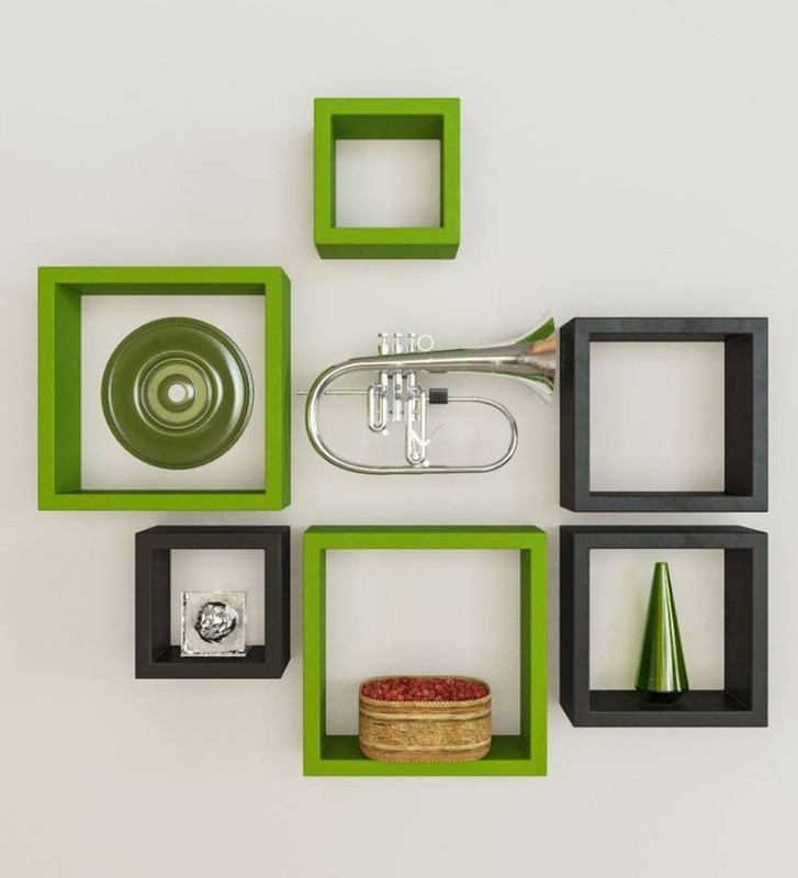 extreme wood Modern wall decor rack shelf Wooden Wall Shelf(Number of Shelves - 6, Green, Black)