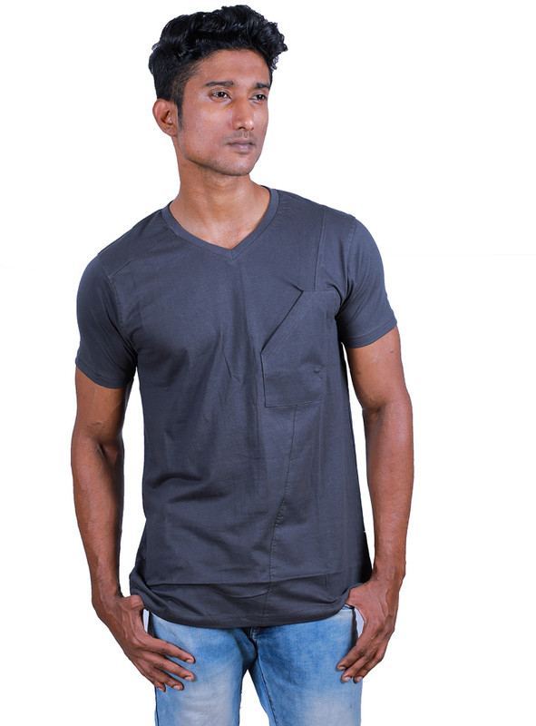 i sqr Solid Men V Neck Grey T-Shirt
