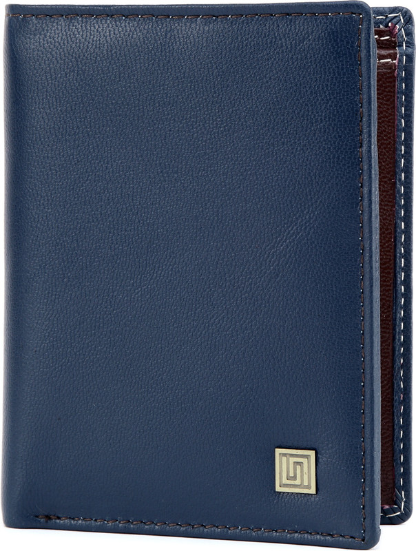 U+N Men Blue Genuine Leather Wallet(3 Card Slots)