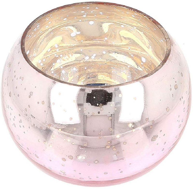 zart Round Votive Royal Glass Candle Holder with 2 Tea Light Candle Glass Tealight Holder Set(Pink, Pack of 2)