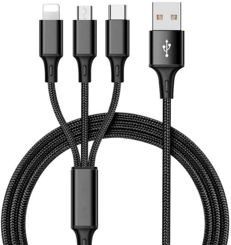 M-Fit Nylon 3 in 1 Fast Charging Cable for Type-C, Micro and iPhone Pins,Smart Charge 3 Port Data Charging Cable,Power line(3 in 1 Cable) Black 001 Micro USB Cable(Compatible with All Types Of Smartphones And Micro USB, Black, Sync and Charge Cable) M-Fit Nylon 3 in 1 Fast Charging Cable for Type-C, Micro and iPhone Pins,Smart Charge 3 Port Data Charging Cable,Power line(3 in 1 Cable) Black 001 Micro USB Cable(Compatible with All Types Of Smartphones And Micro USB, Black, Sync and Charge Cable)