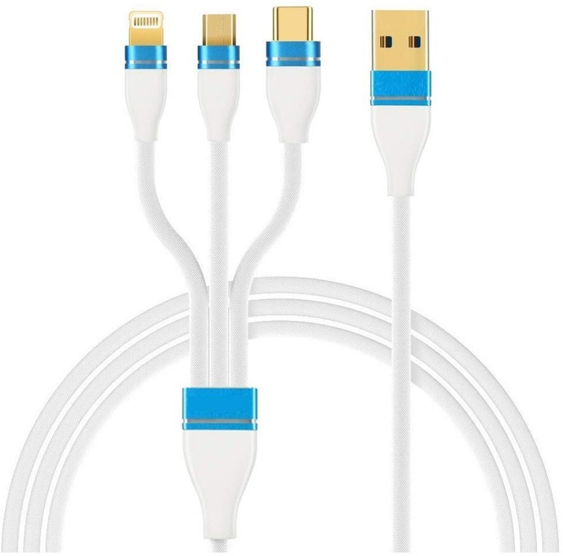 M-Fit Nylon 3 in 1 Fast Charging Cable for Type-C, Micro and iPhone Pins,Smart Charge 3 Port Data Charging Cable,Power line(3 in 1 Cable) White 003 Micro USB Cable(All Types Of Smartphones And Micro USB, White, Sync and Charge Cable) M-Fit Nylon 3 in 1 Fast Charging Cable for Type-C, Micro and iPhone Pins,Smart Charge 3 Port Data Charging Cable,Power line(3 in 1 Cable) White 003 Micro USB Cable(All Types Of Smartphones And Micro USB, White, Sync and Charge Cable)