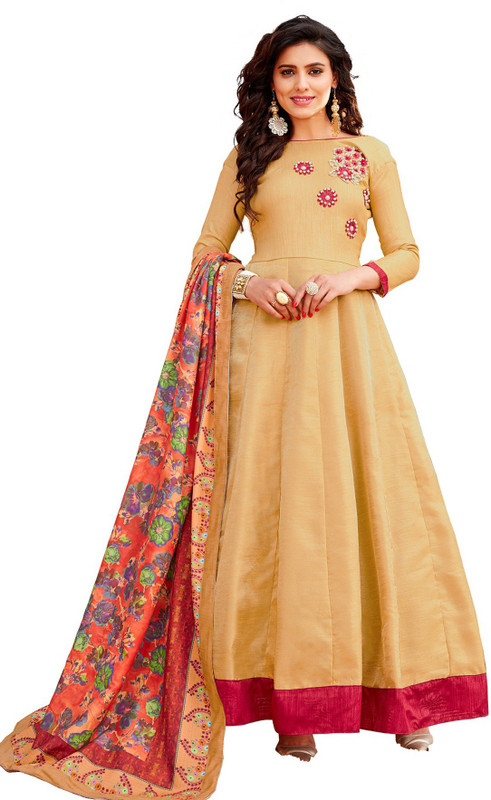 ladies queen Poly Georgette Embroidered Salwar Suit Material(Semi Stitched)