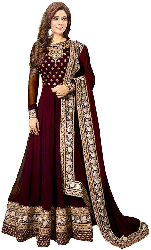 colourfullbutton Georgette Embroidered Gown/Anarkali Kurta & Bottom Material(Semi Stitched)