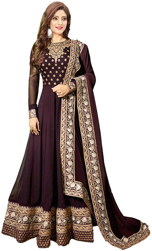 ladies queen Georgette Embroidered Salwar Suit Material(Semi Stitched)