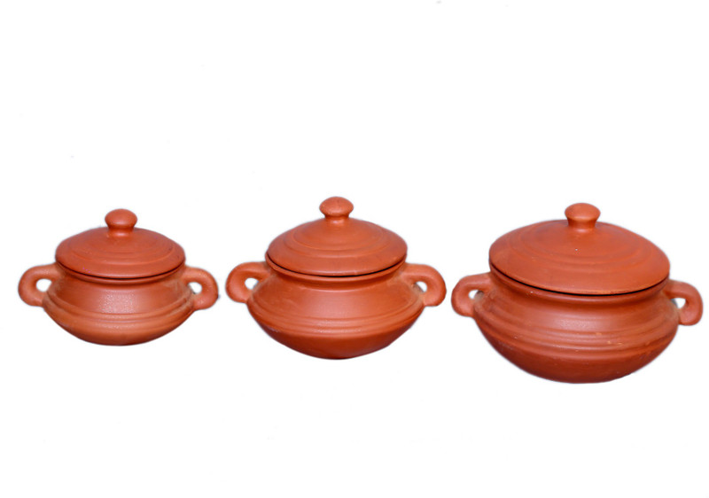 paramhans Patili set -clay -3 pcs Handi 1 L, 1.5 L, 2 L with Lid(Earthenware)
